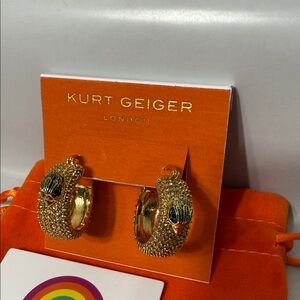 Kurt Geiger Gold Pavé Hoop Earrings with Black and Orange Enamel